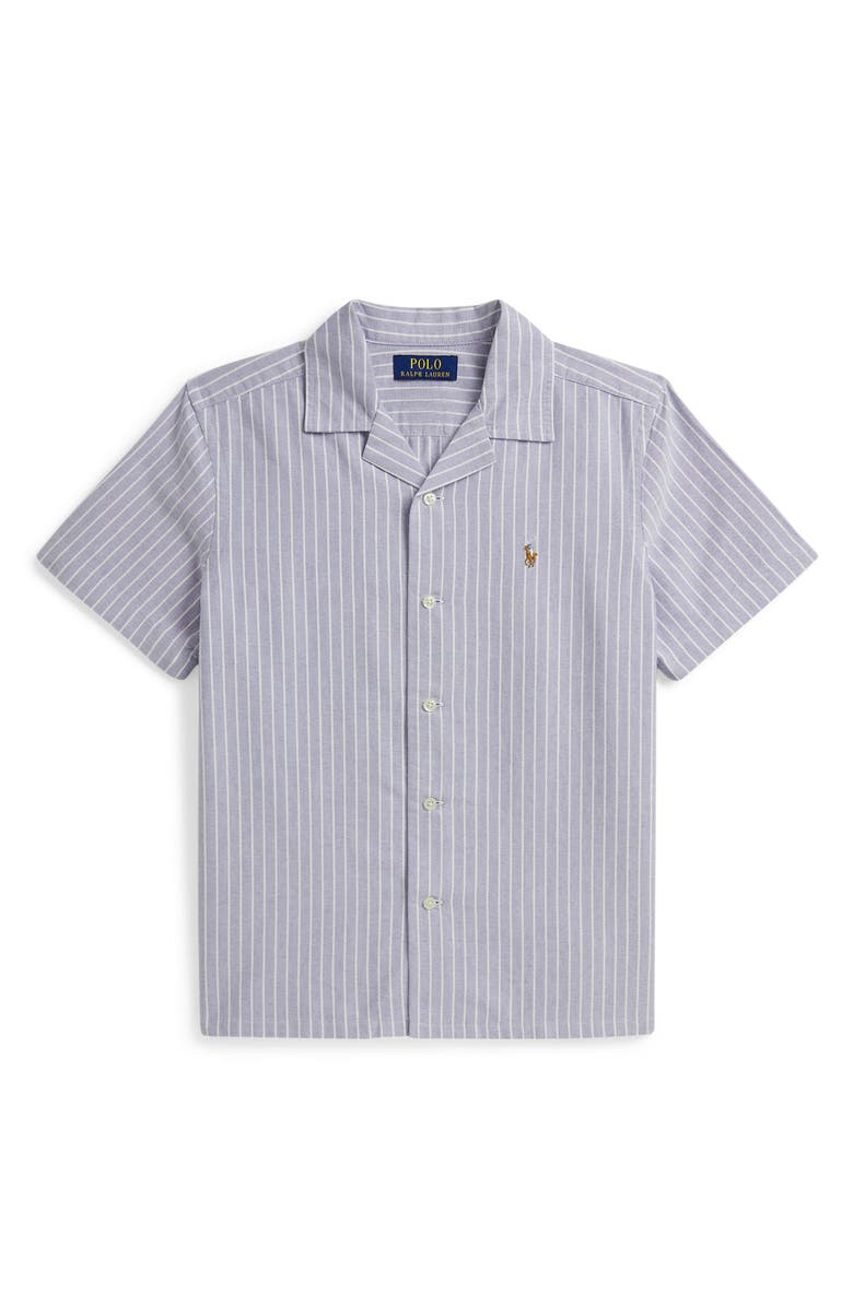 Polo Ralph Lauren Kids' Short Sleeve Cotton Oxford Camp Shirt, Main, color, Blue White