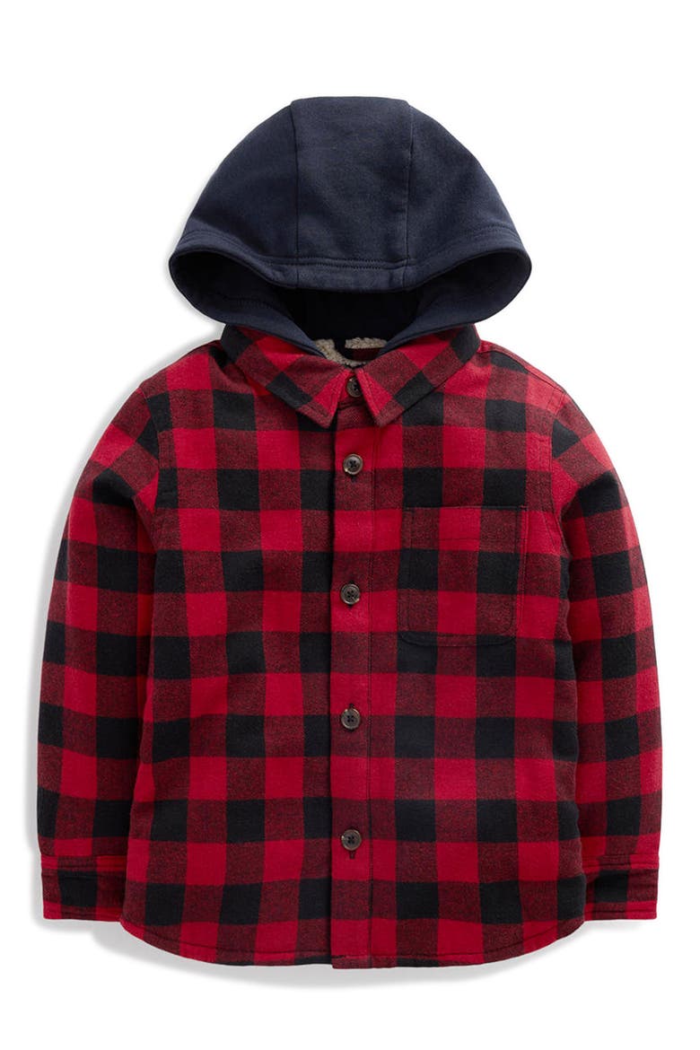 Kids' Hooded Buffalo Check Shirt, Main, color, RED CHECK