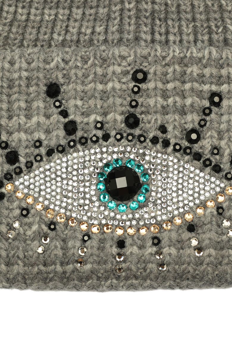 Kurt Geiger London Beaded Evil Eye Beanie, Alternate, color, Grey Marl