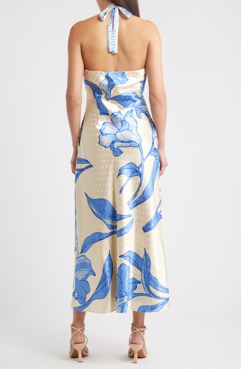 CIEBON Runie Floral Satin Halter Dress, Alternate, color, Blue