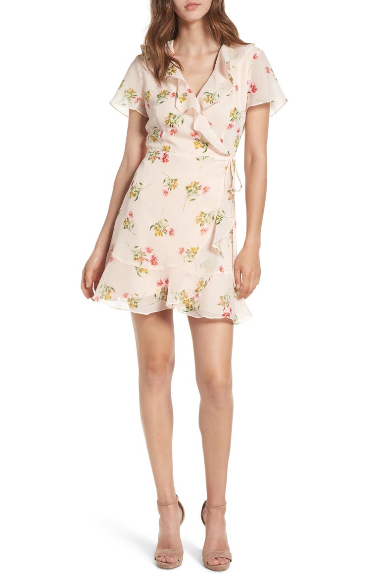 Colie Ruffle Wrap Dress, Main, color, PEACH FLORAL