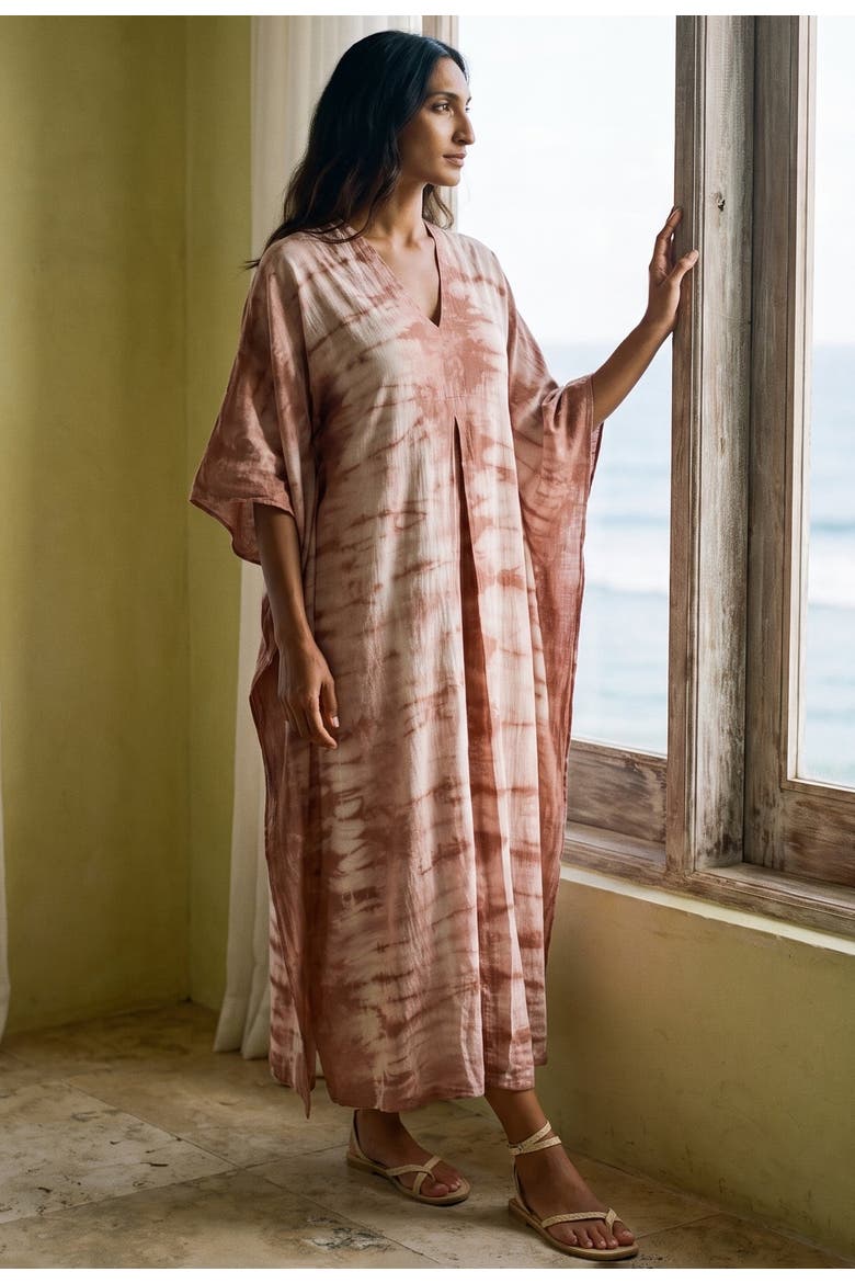 Maxi Cotton Caftan, Alternate, color, Terracotta Tie Dye