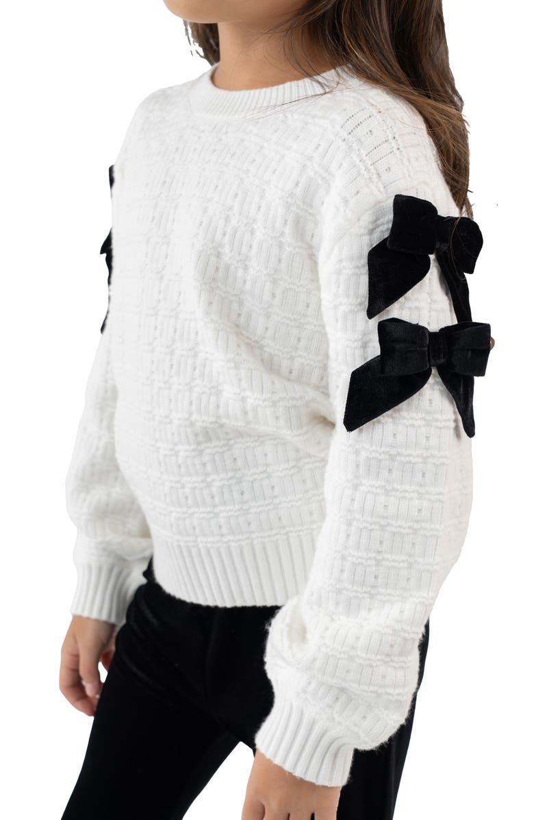 Rare Editions Kids' Bow Textured Sweater & Flared Leggings Set, Alternate, color, Ivory