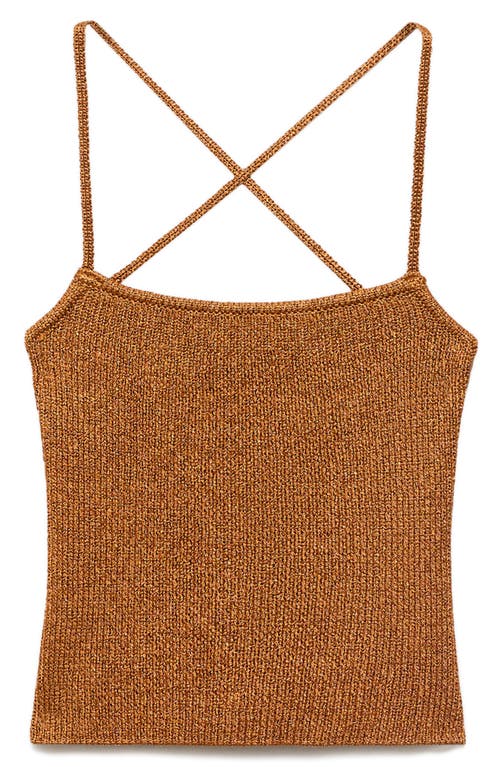 Mango Lurex Knit Top With Crossed Back Copper In Brown