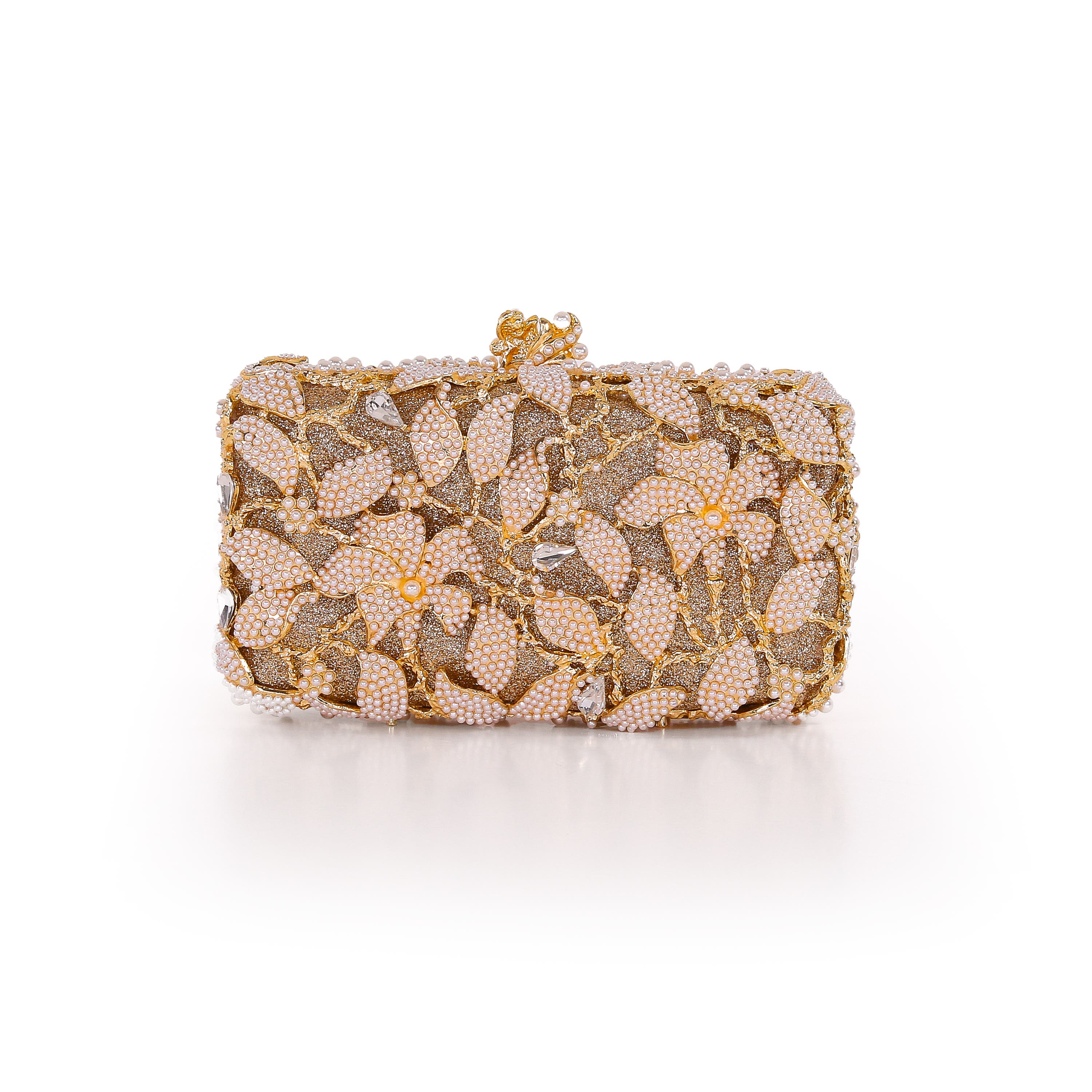 Adelaide Floral Vine Pearl and Crystal Beaded Minaudiere, Alternate, color, Gold