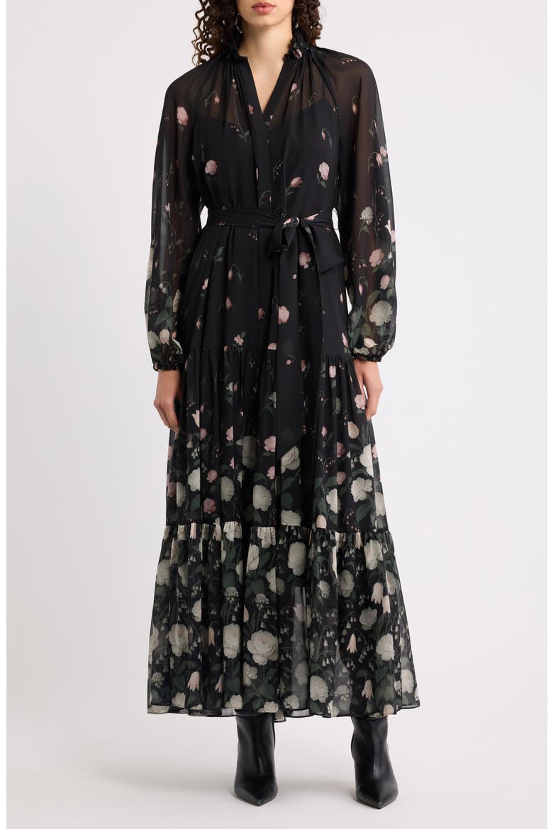 Robin Floral Tiered Chiffon Maxi Dress, Main, color, BLACK MULTI