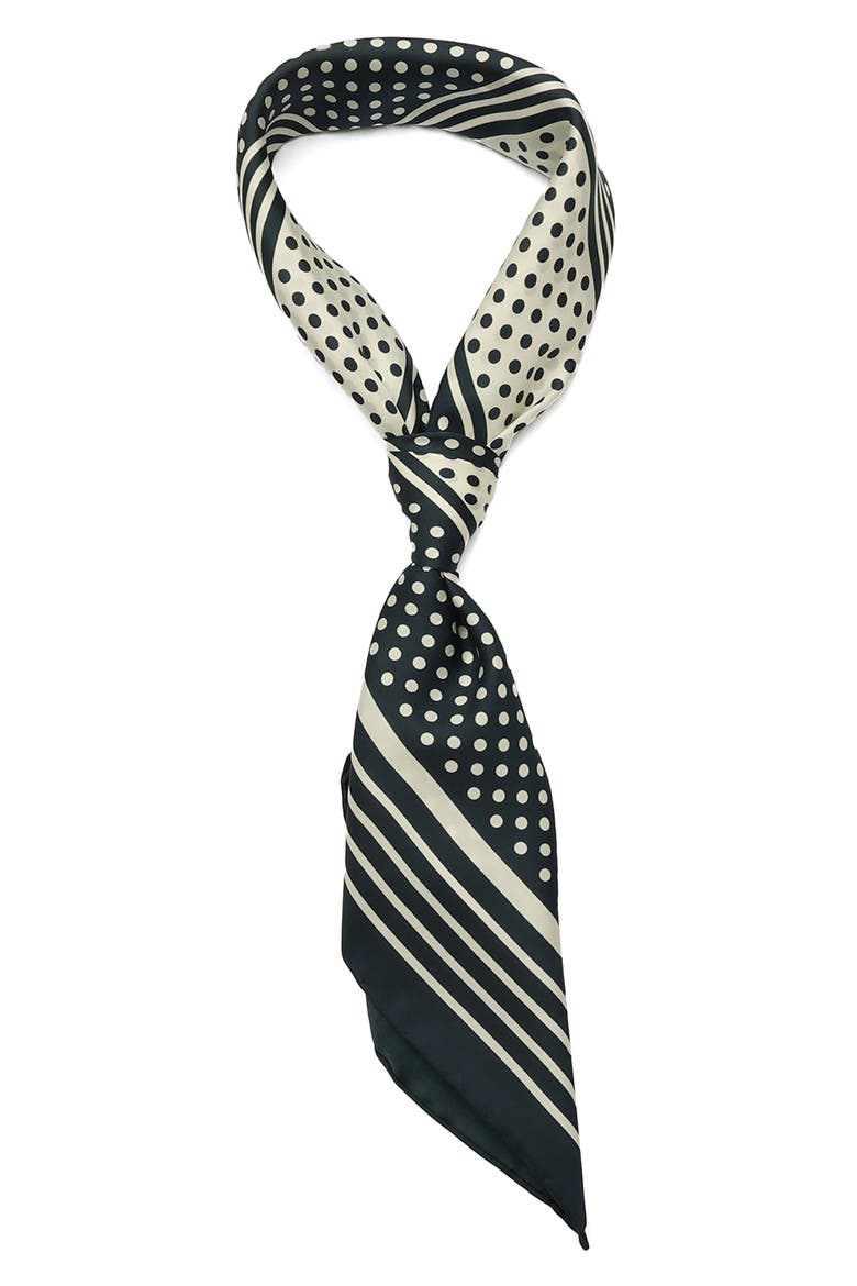 dot silk square scarf, Alternate, color, NAVY/ CREAM