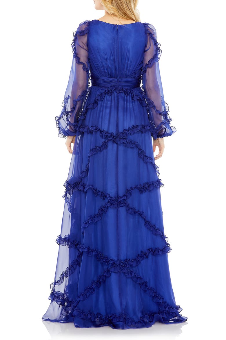 Cascade Ruffle Long Sleeve A-Line Gown, Alternate, color, SAPPHIRE