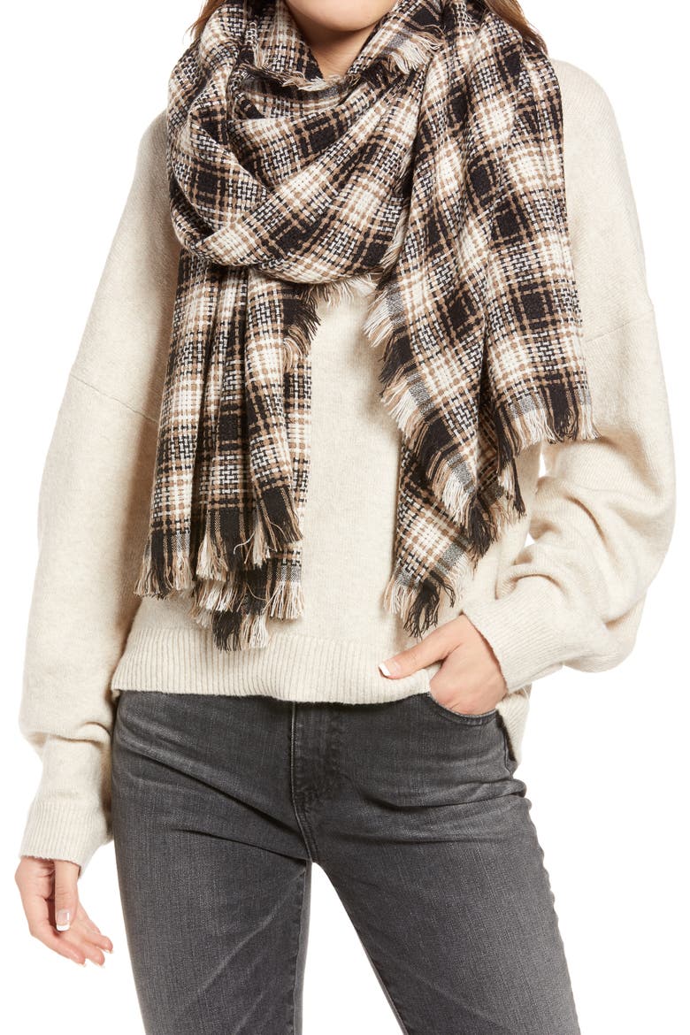 Plaid Burlap Scarf, Main, color, IVORY BOYFRIEND CHECK