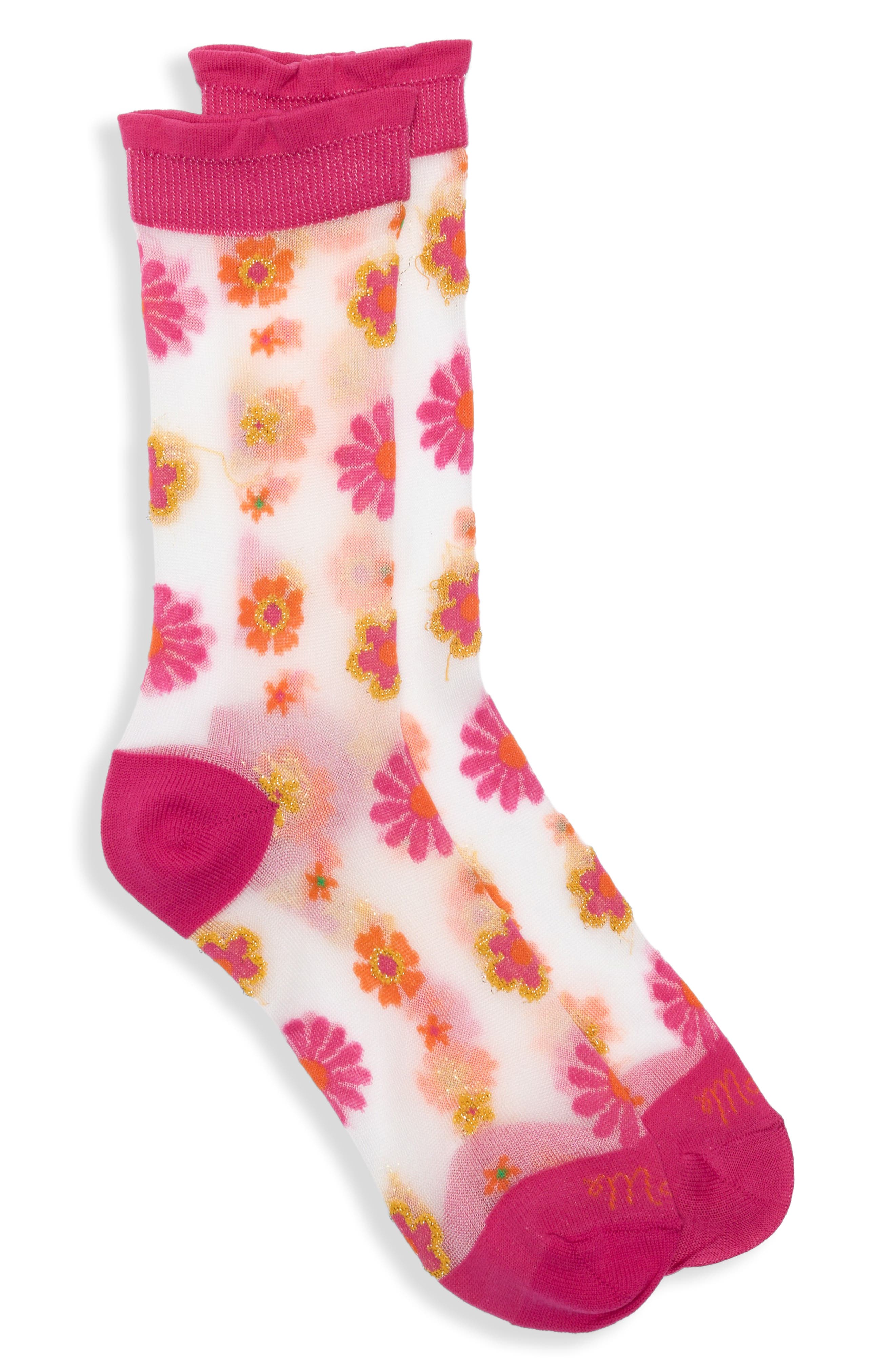 MOTHER The Step Up Floral Sheer Crew Socks (Women) | Nordstromrack