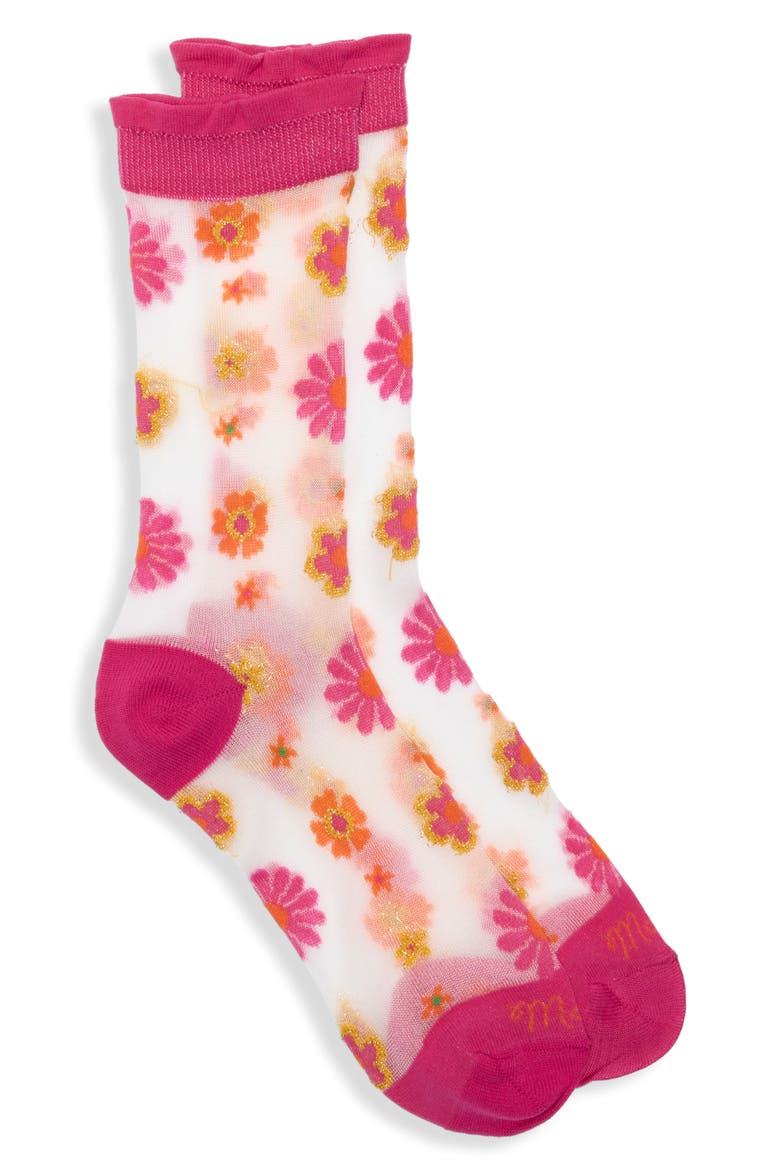 The Step Up Floral Sheer Crew Socks, Alternate, color, GARDEN