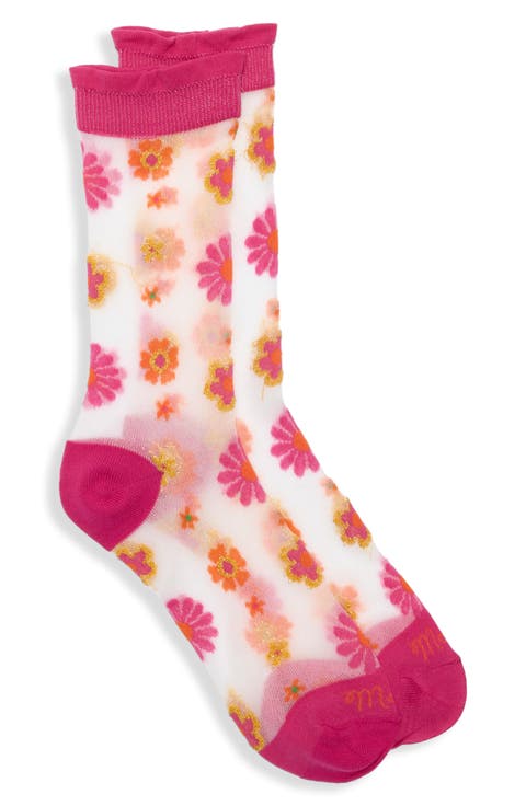 The Step Up Floral Sheer Crew Socks