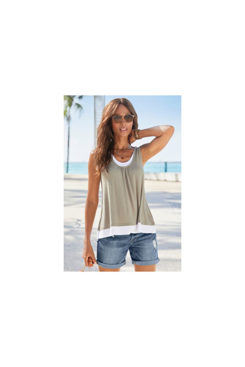 Layered Look Sleeveless Top, Alternate, color, Khaki & White