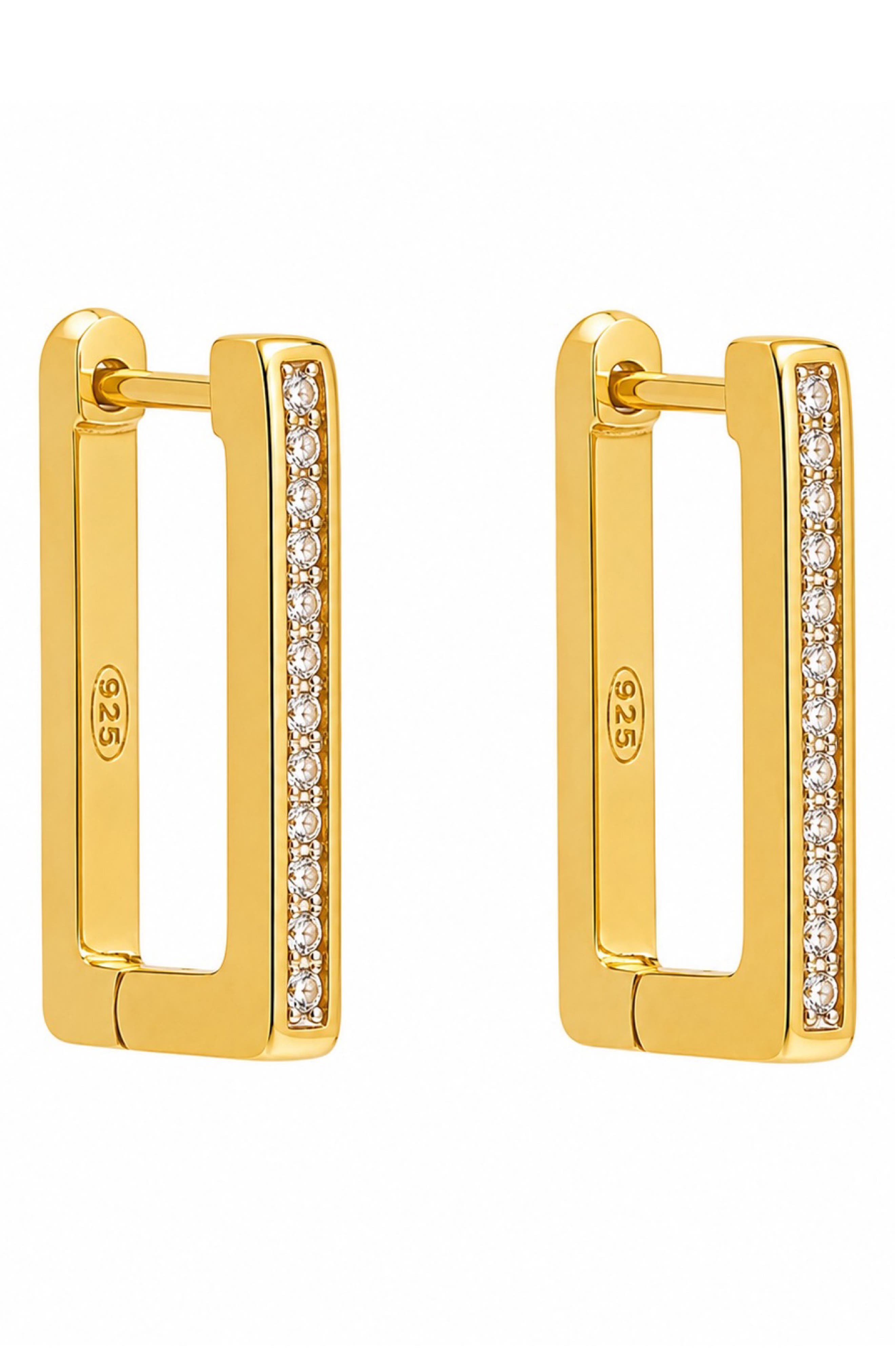 Rectangular Pavé Huggie Hoop Earrings