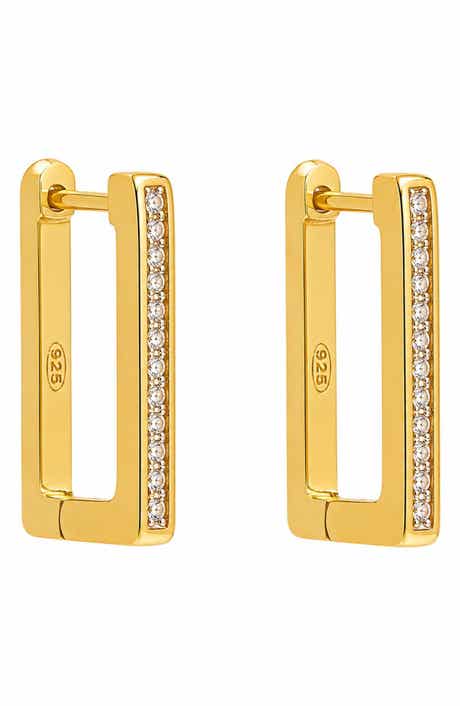 Rectangular Pavé Huggie Hoop Earrings
