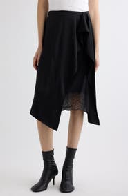 Acne Studios Inouka Ruffle Asymmetric Viscose Satin Midi Skirt