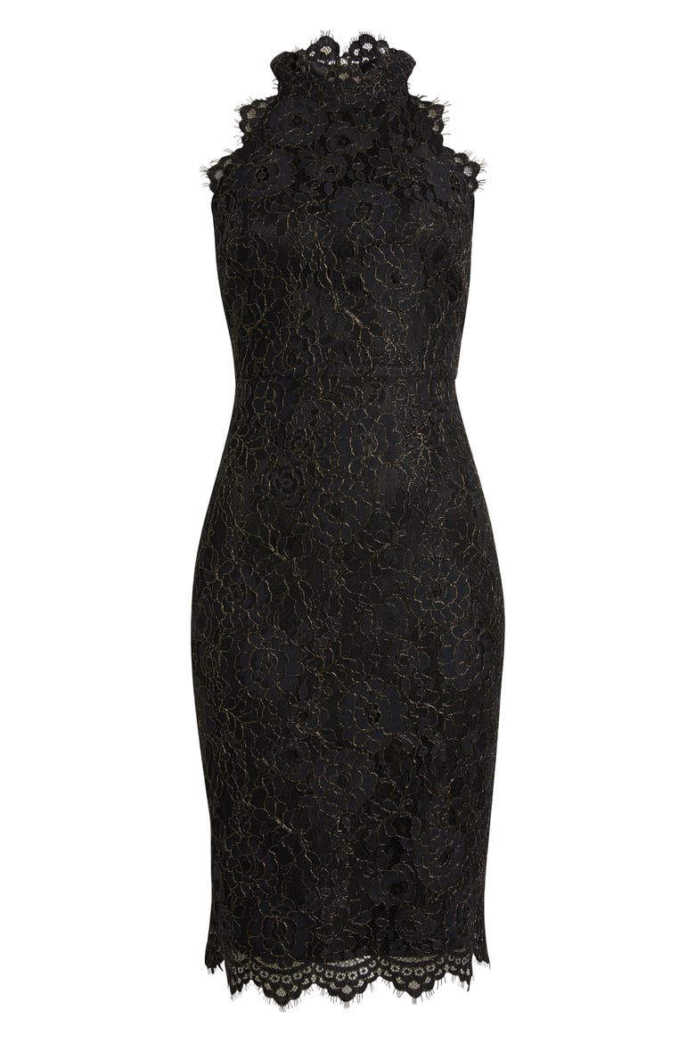 Metallic Eyelash Lace Cocktail Dress, Alternate, color, BLK GOLD