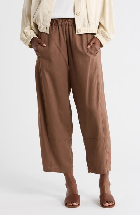 Crop Linen Blend Barrel Leg Pants