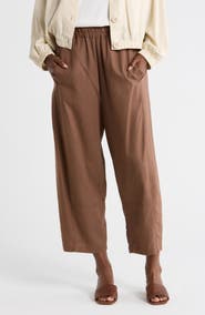 MAX STUDIO Crop Linen Blend Barrel Leg Pants