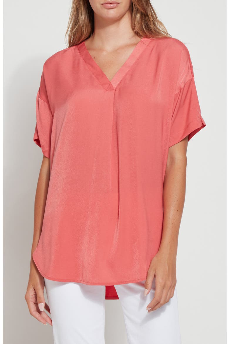 Lyssé Stevie V-Neck Satin Top, Main, color, CORAL TOUCH