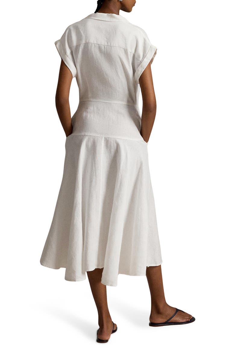 Cap Sleeve Linen Shirtdress, Alternate, color, WHITE