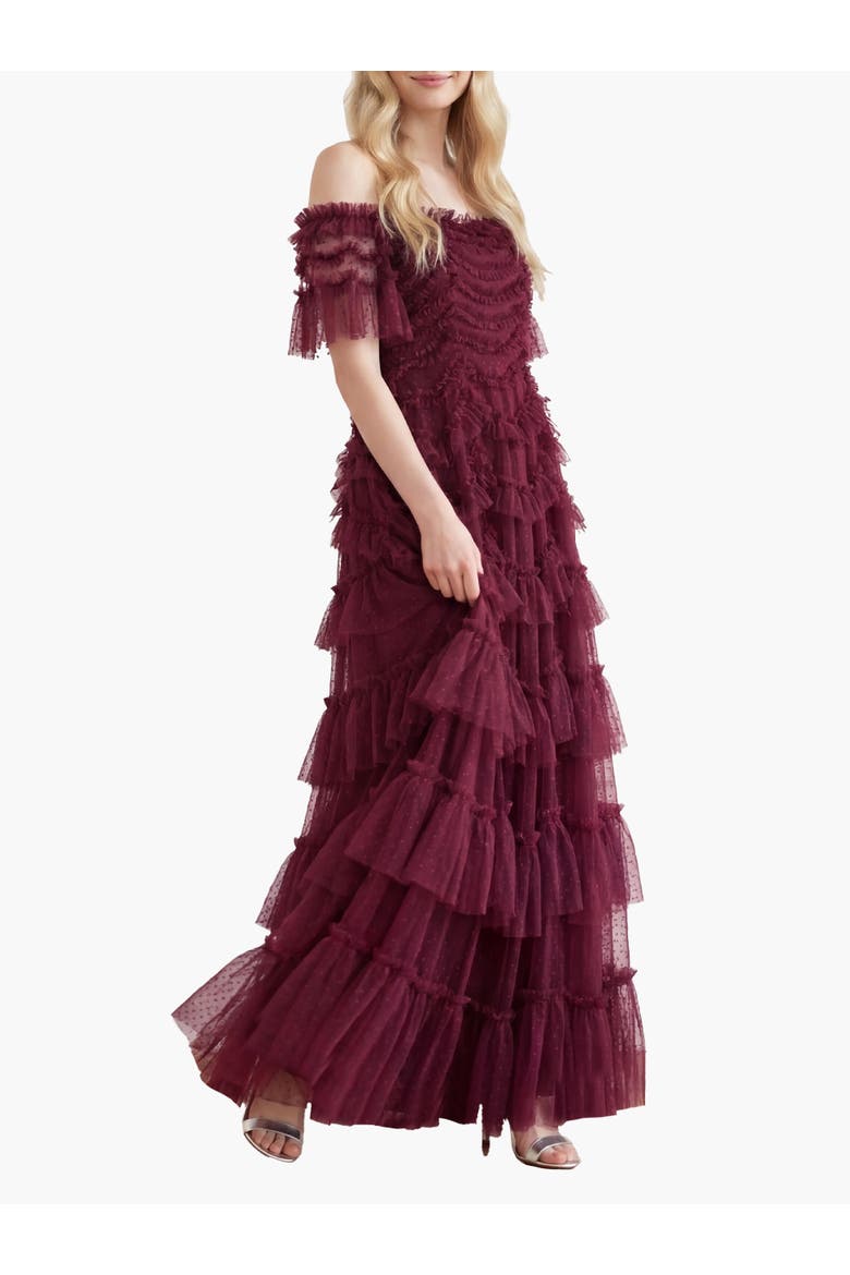 Aviana Off-Shoulder Gown, Main, color, Claret