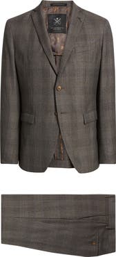 John Varvatos Star USA Varick Slim Fit Brown Glen Check Wool Blend Suit