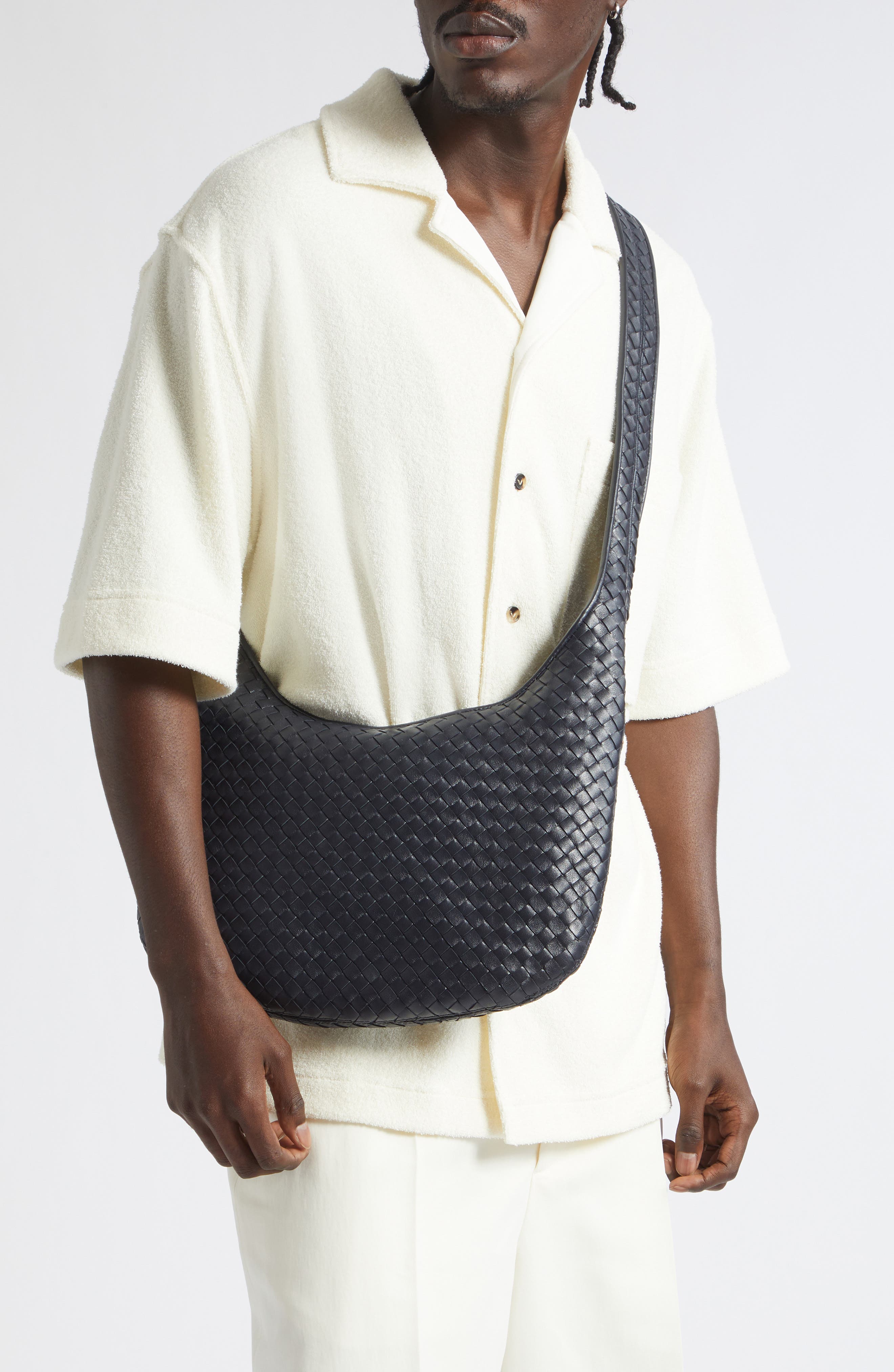 Veneto Intrecciato Leather Crossbody Bag, Alternate, color, MIDNIGHT/ SILVER