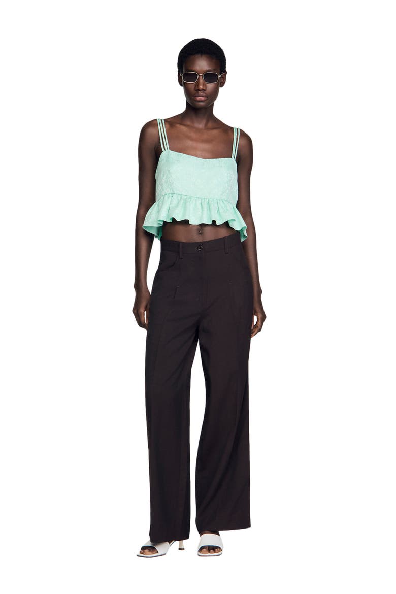 Floral jacquard ruffled crop top, Alternate, color, Light green