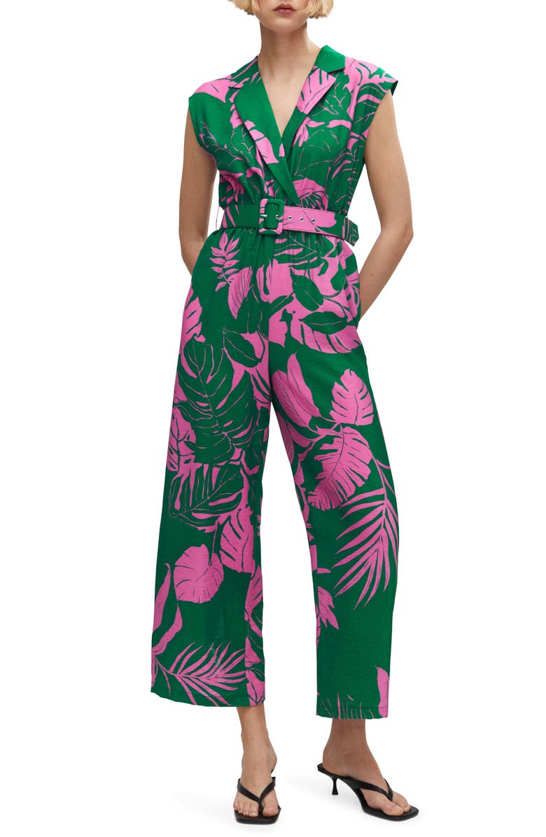 MANGO Print Belted Wide Leg Jumpsuit, Main, color, 