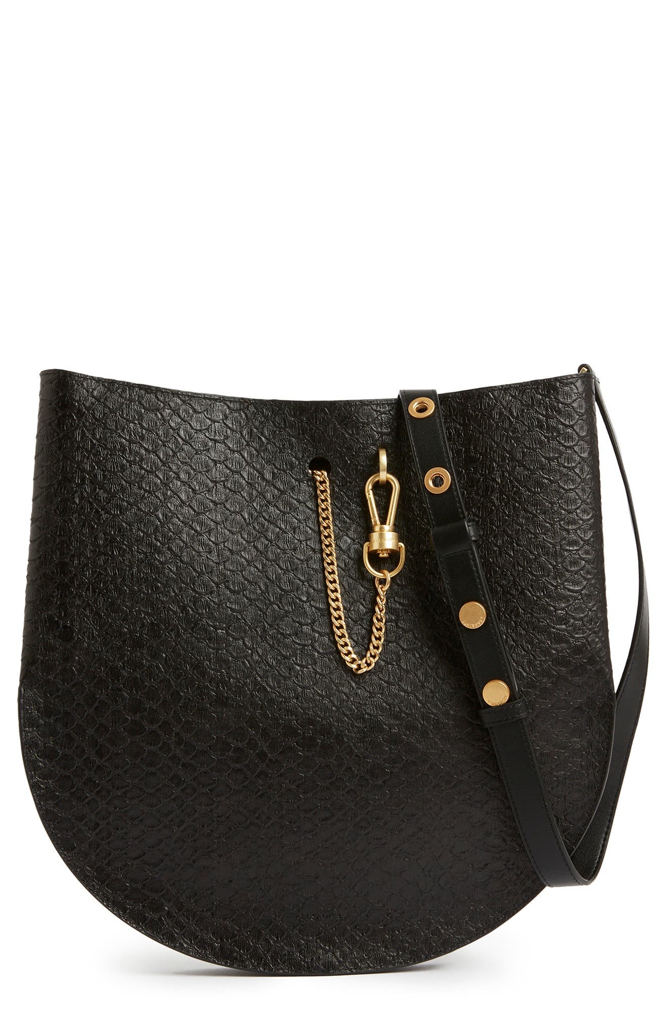 AllSaints Beaumont Snake Embossed Leather Hobo Bag, Main, color, 