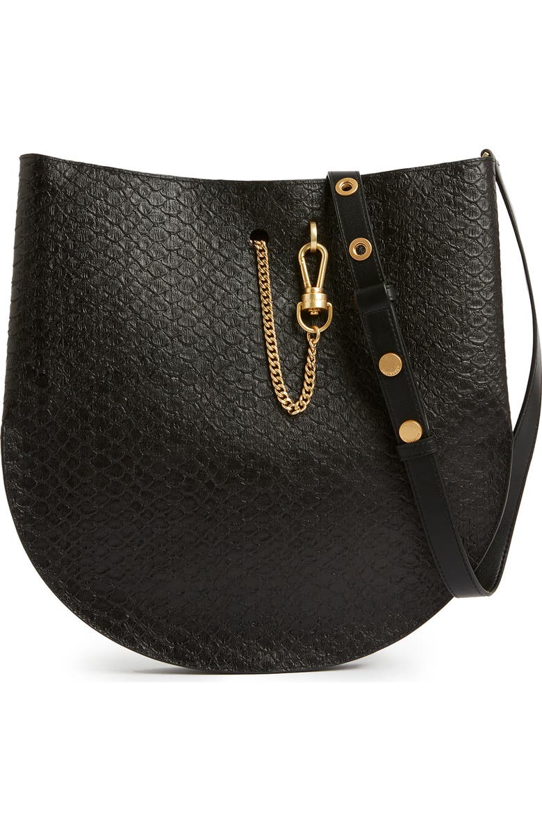 AllSaints Beaumont Snake Embossed Leather Hobo Bag, Main, color,