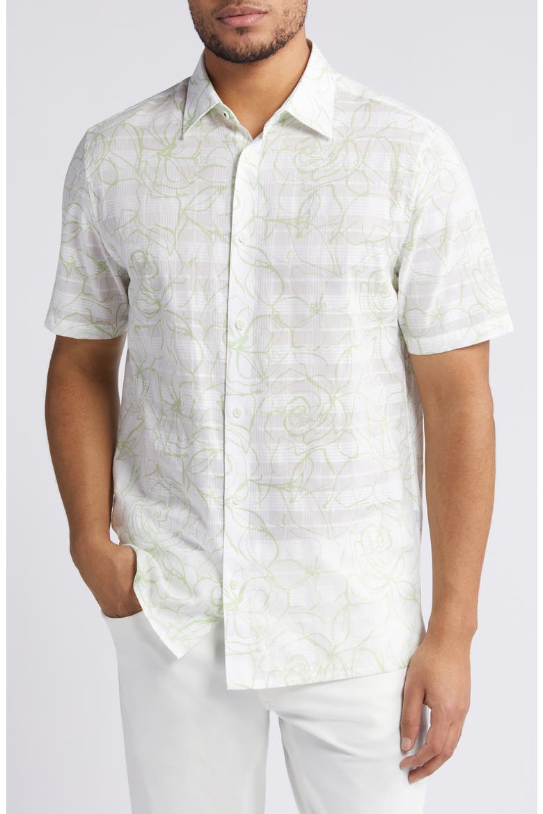 Cavu Floral Short Sleeve Cotton Button-Up Shirt, Main, color, WHITE