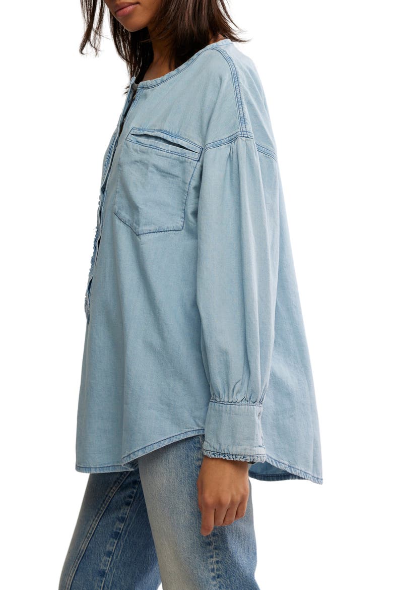 Dreaming Ruffle Oversize Chambray Shirt, Alternate, color, SO SOFT LIGHT WASH