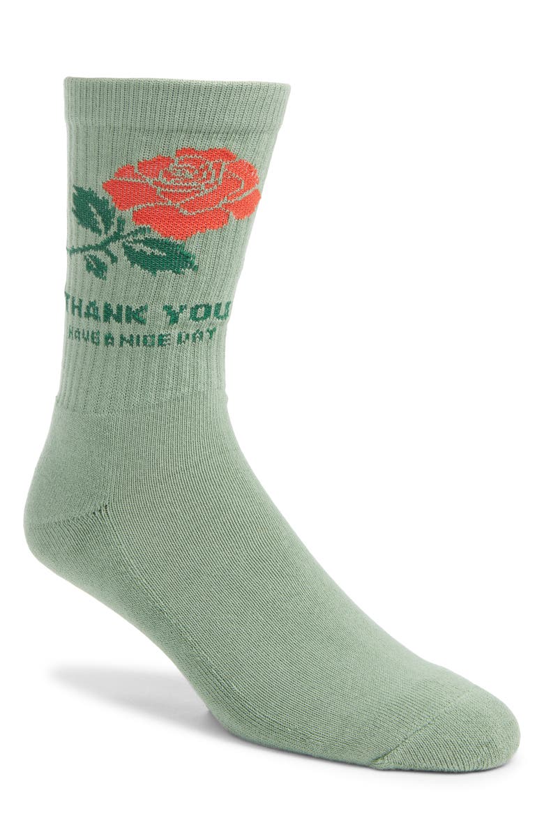 MARKET Rose Crew Socks, Main, color, Sage