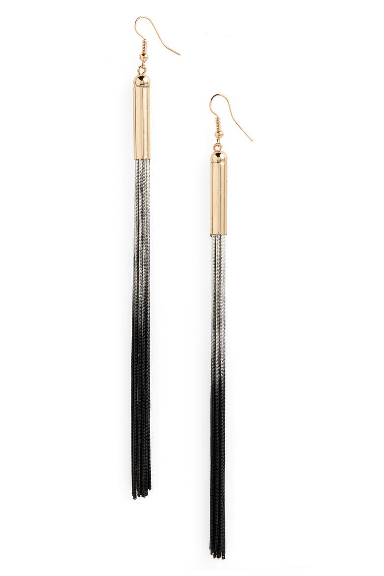 Ombré Chain Tassel Earrings, Main, color, BLACK/ SILVER/ GOLD