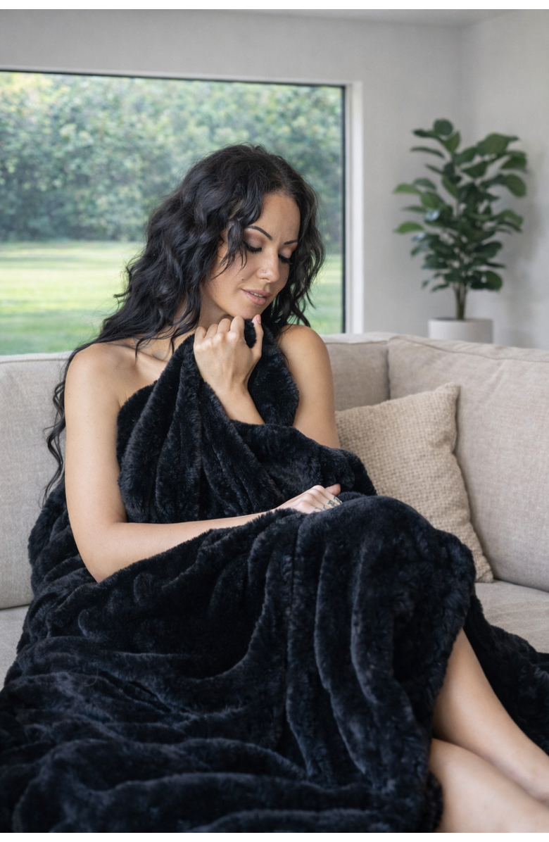 Sea To Me Blankets LA Escapade Faux Fur Throw Blanket, Main, color, Obsidian