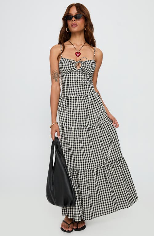 Princess Polly Avaleine Tiered Cotton Gingham Maxi Dress In Black