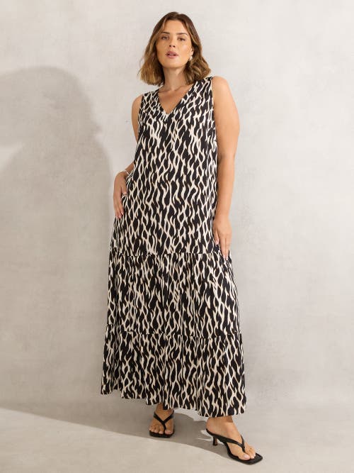 Live Unlimited Mono Print V-neck Maxi Dress In Black