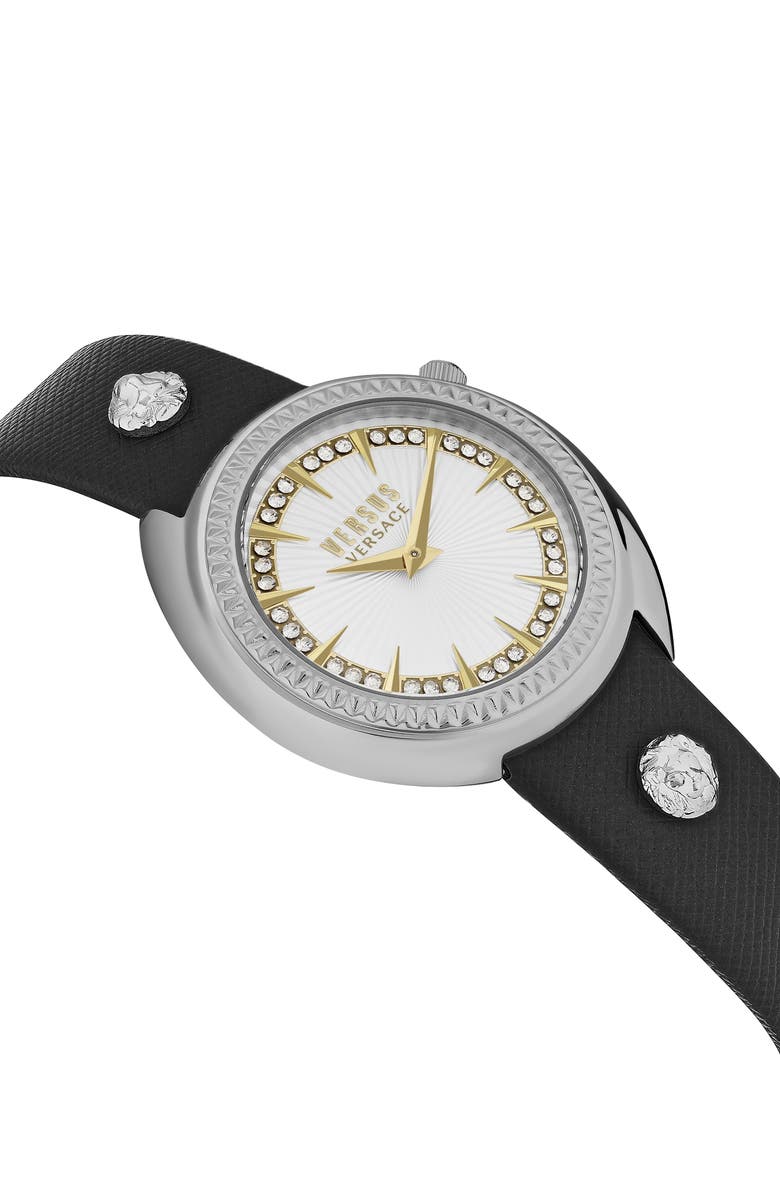 VERSUS Versace Tortona Leather Strap Watch, 38mm, Alternate, color, Stainless Steel