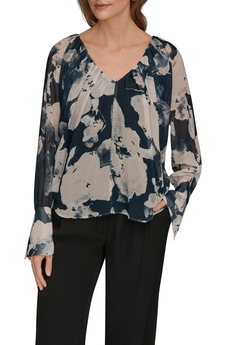 Donna Karan New York Long Sleeve Drape Top, Main, color, 