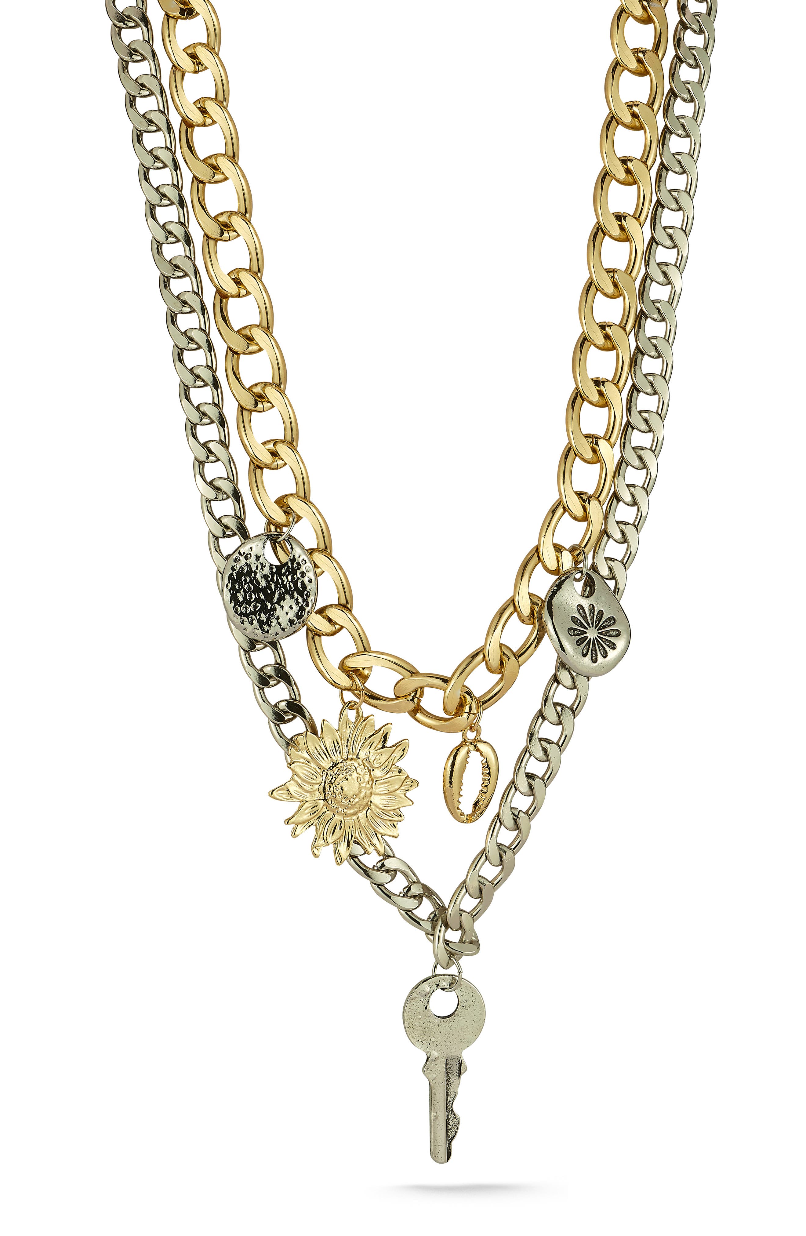Two Tone Double Layer Charm Necklace