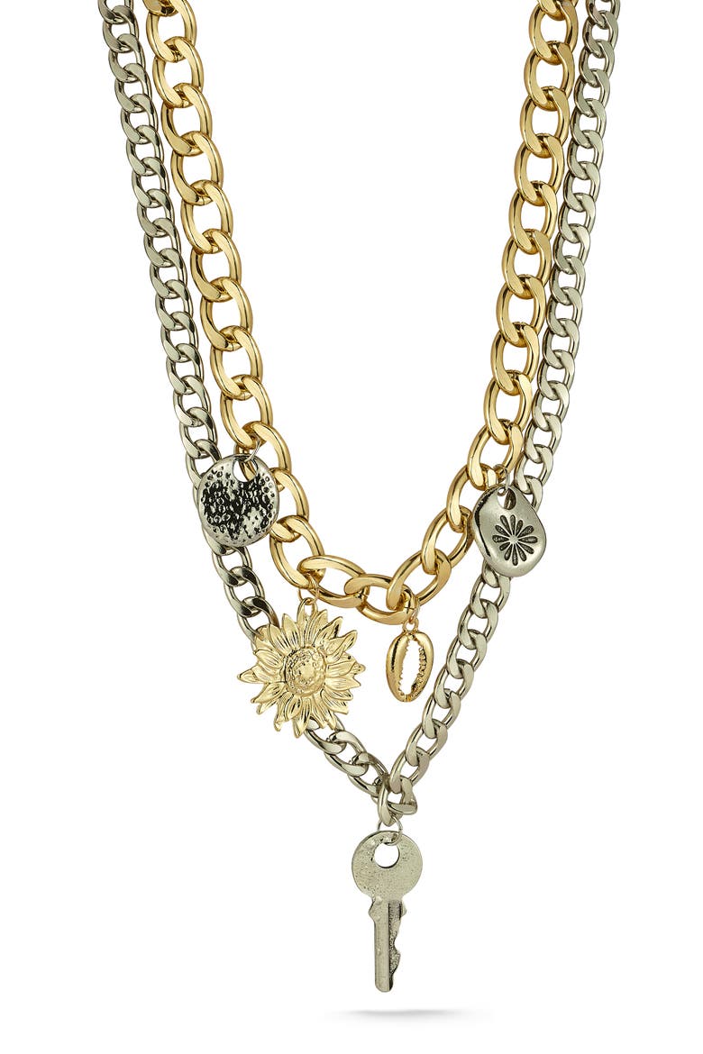 Two Tone Double Layer Charm Necklace, Main, color, MULTI/TWO TONE
