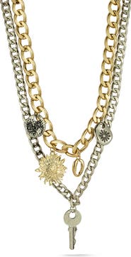 CHLOE AND MADISON Two Tone Double Layer Charm Necklace
