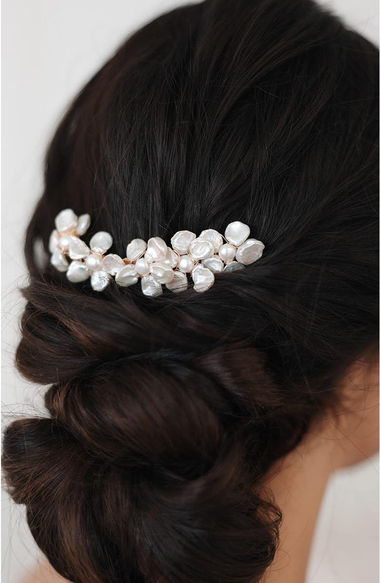 Untamed Petals Jules Baroque Pearl Hair Comb, Main, color, White