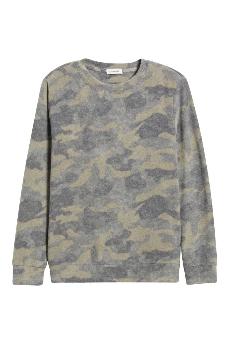 Camo Print Brushed Long Sleeve Top, Alternate, color, GREEN CAMO