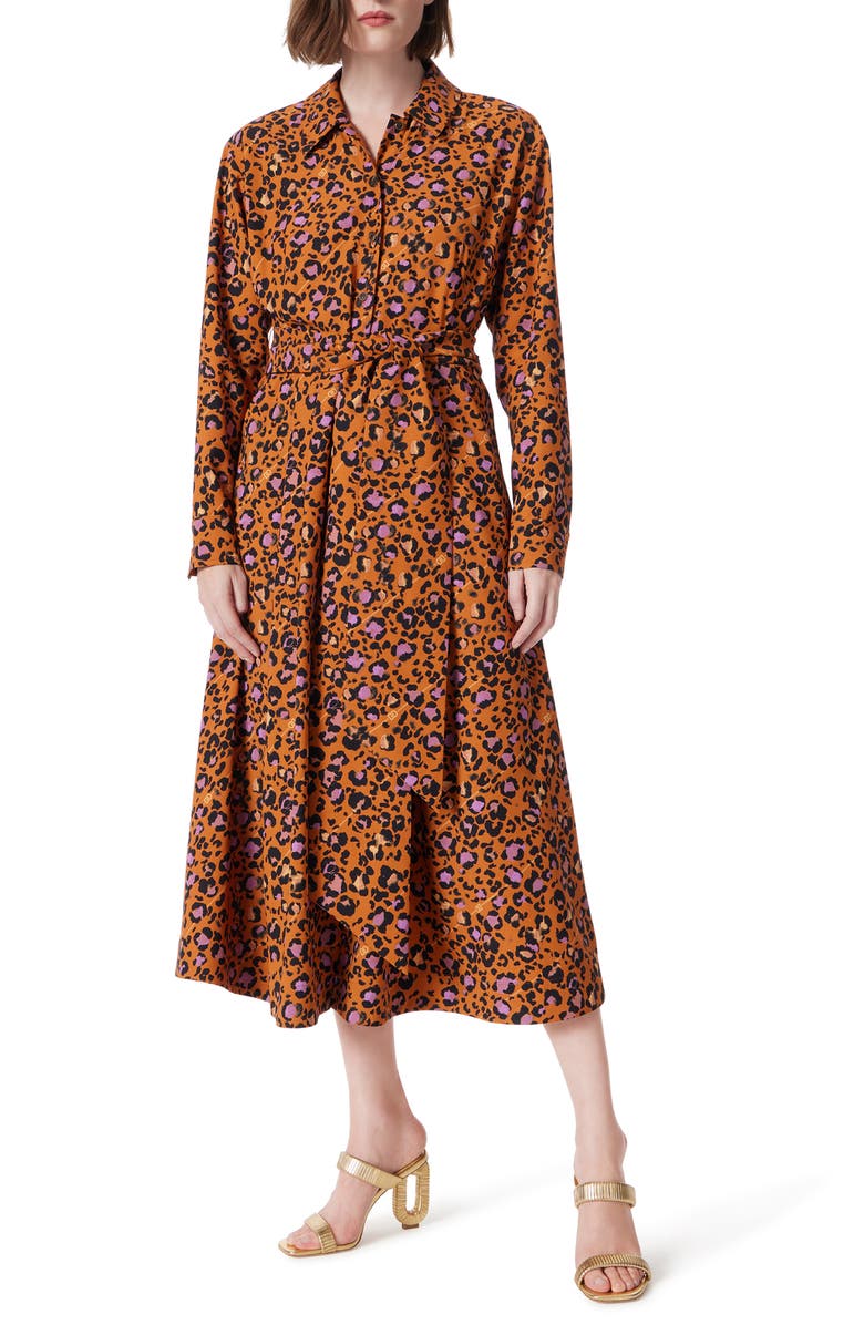 DO by Dee Ocleppo Print Tie Waist Long Sleeve Maxi Shirtdress, Main, color, Sugar Almond