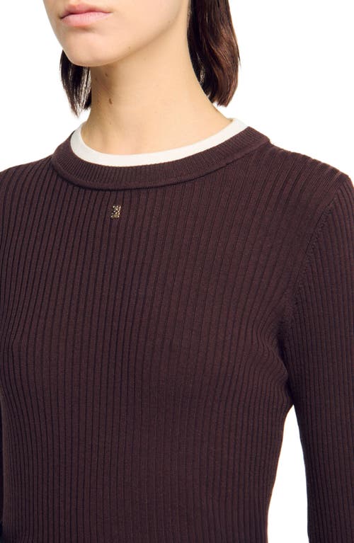 Sandro Womens Brown Brand-plaque Layered-trim Knitted Jumper In Burgundy