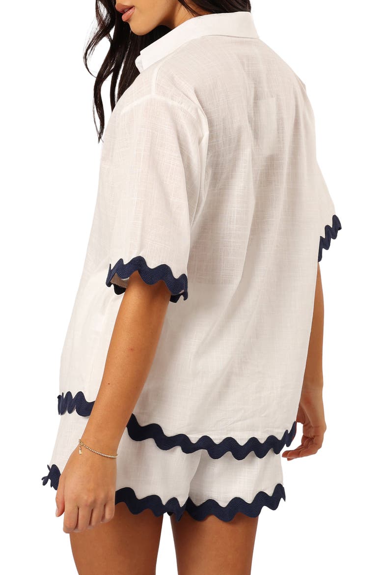 Wilson Rickrack Trim Oversize Cotton Button-Up Top & Shorts Set, Alternate, color, WHITE NAVY