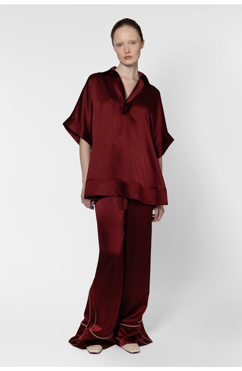 Roksanda Nael Satin Wide Leg Trousers, Alternate, color, Deep Burgundy